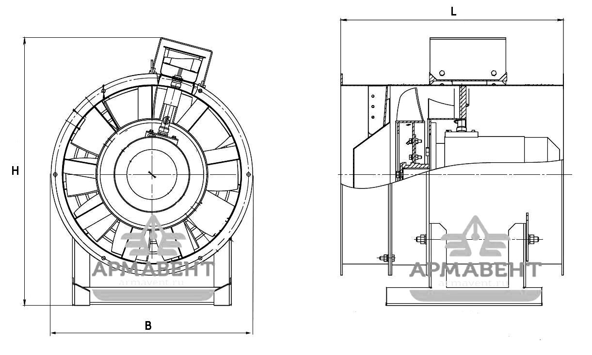 Габаритный чертеж шахтных вентиляторов ВМЭ-6