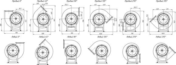 Варианты углов поворота корпуса вентиляторов ВР 300-45-5